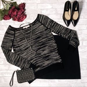 LOFT | Sheer Stripe Black & White Sweater - Size S